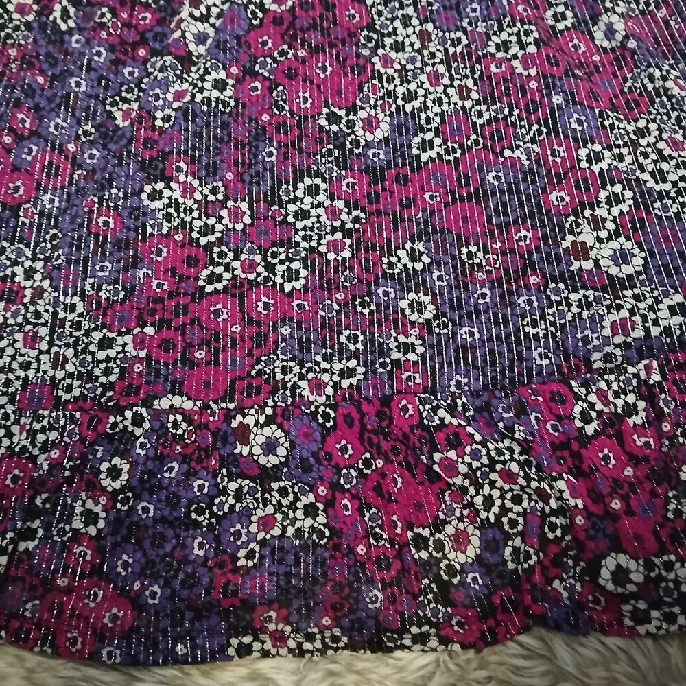 Michael Michael Kors Womens Dress XXL Purple Floral Pleated Ruffle Hem‎ V-Neck